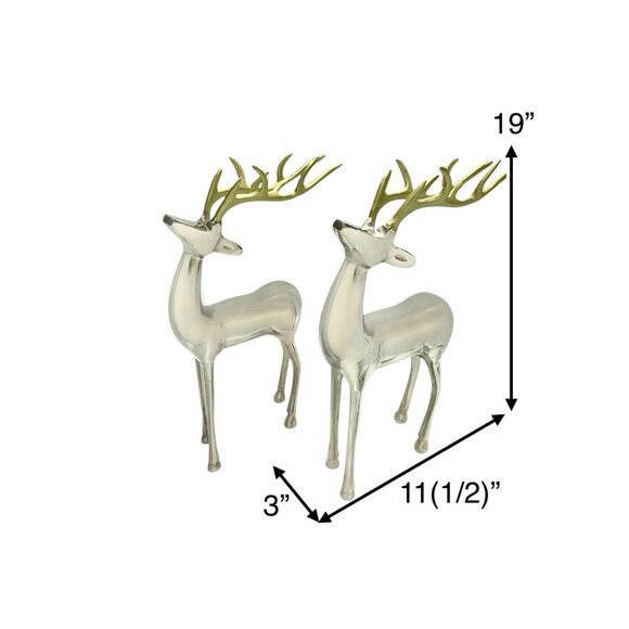 Reindeer Statues Pair Metal Stag Metallic and Gold Tone Christmas Holiday Decor - Picture 2 of 6